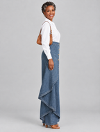 Reya high waisted wide leg jeans in mid blue denim, side view