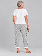 Megan button trousers in black pinstripe, back view