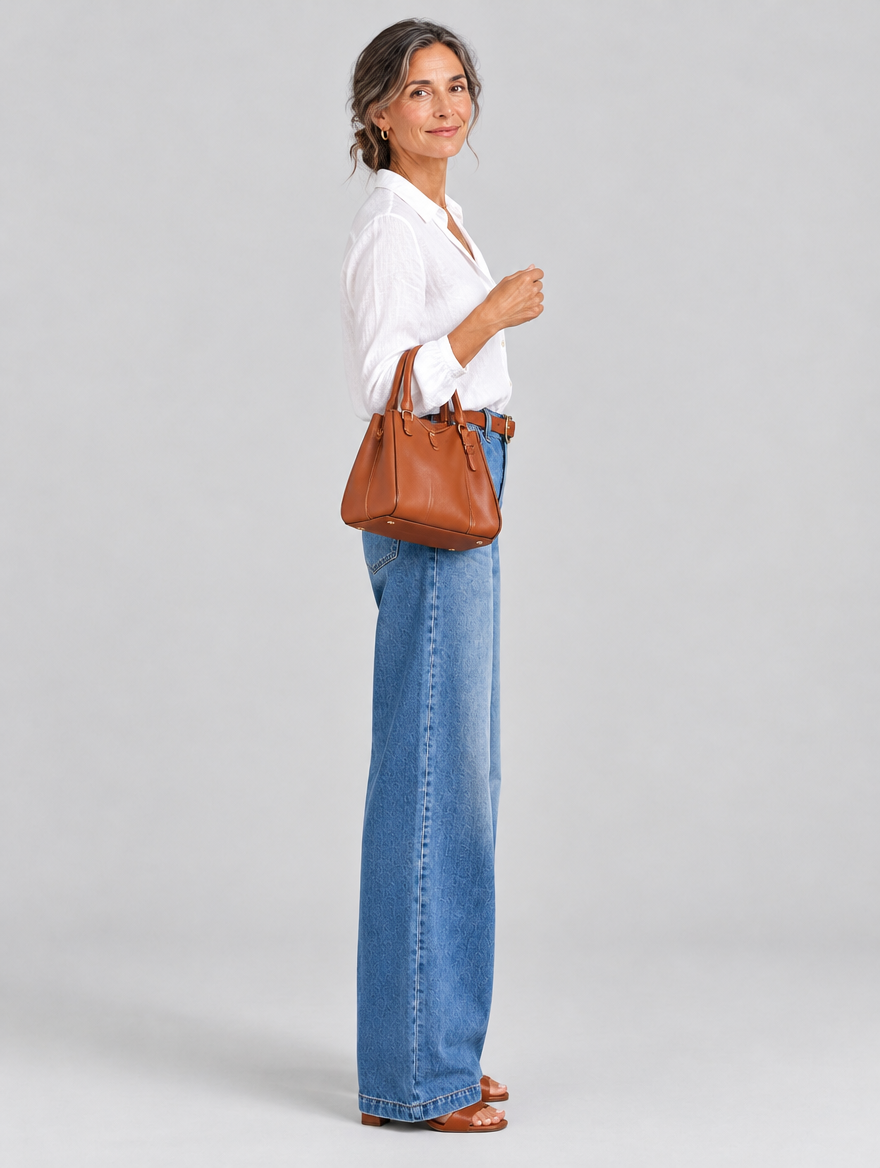 Amani vintage high waisted jeans in mid blue, side view
