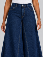 Lexi high waist jeans in dark indigo, close up of waistband, pockets and seams