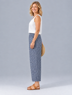 Chelsea gingham trousers in navy check, side view