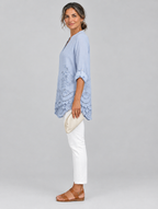 Nora top in blue, side view