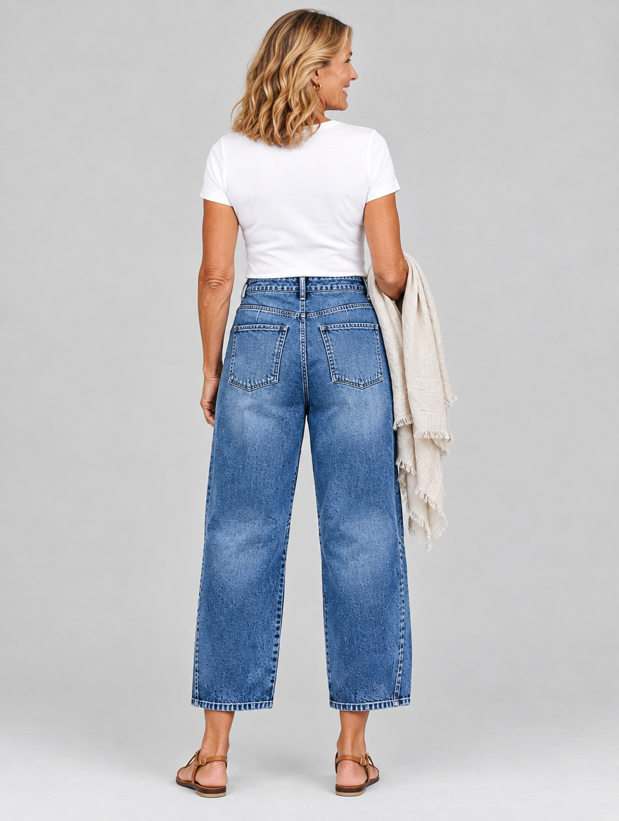 Sasha casual jeans in mid blue, back view