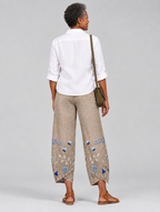 Everlee floral comfort pants in khaki, back view