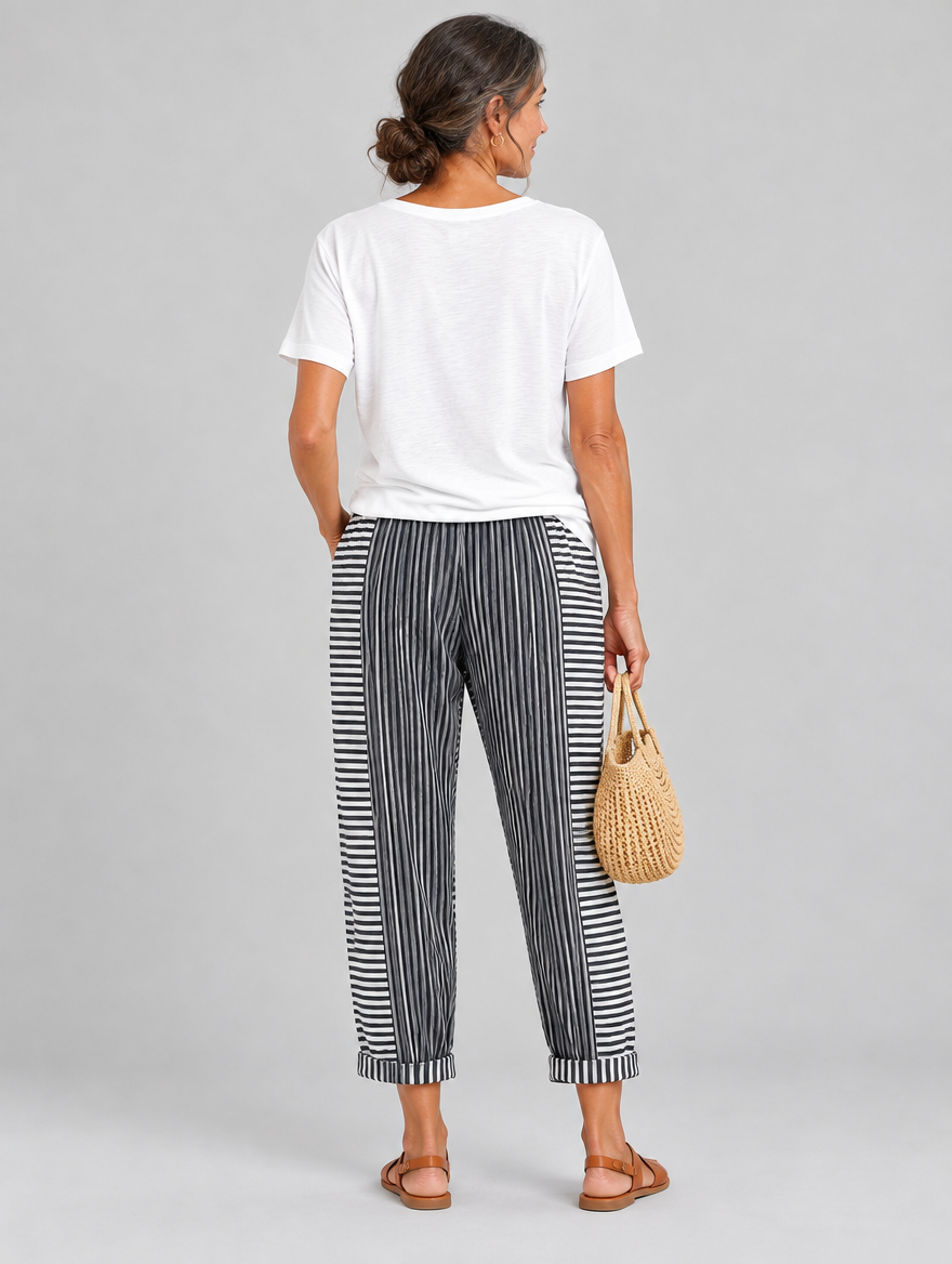 Dahlia relaxed fit trousers in black stripe, back view