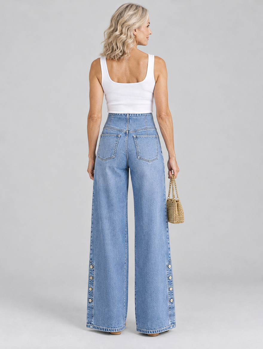 Jolene high waist slit jeans in light blue, back view