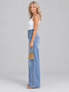 Jolene high waist slit jeans in light blue, side view