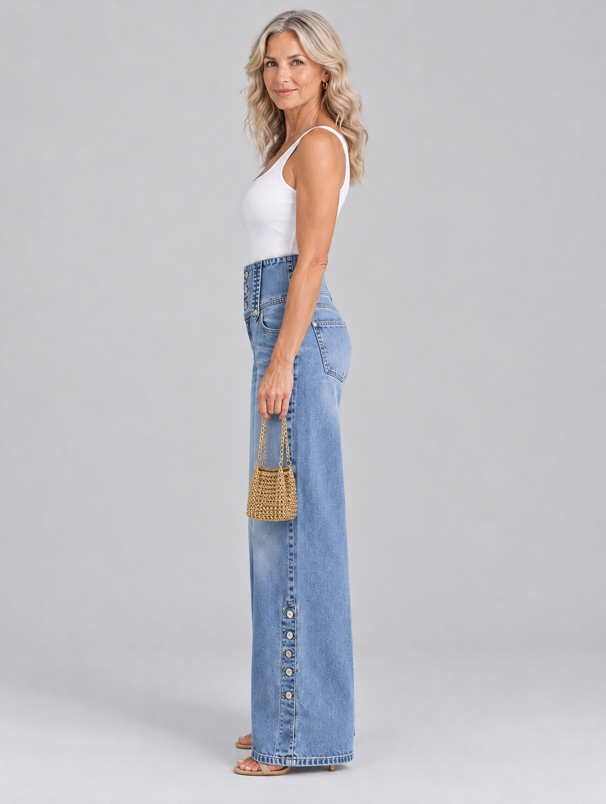 Jolene high waist slit jeans in light blue, side view
