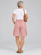 Leanna cargo shorts in dusty pink, back view