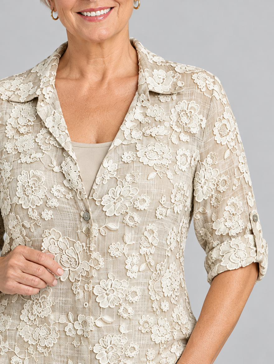 Elizabeth shirt, close up of print and neckline