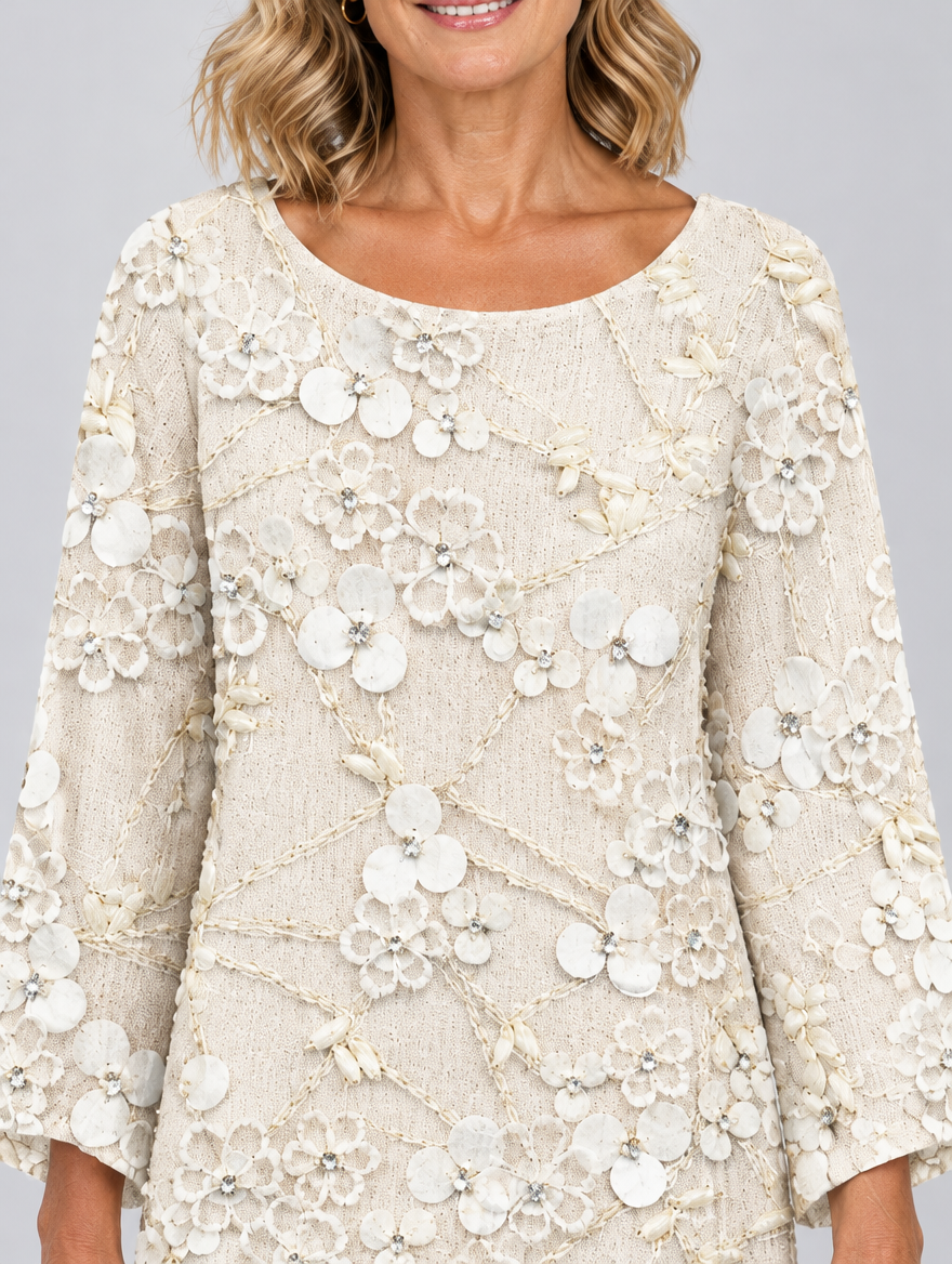 Violet top, close up of print and neckline