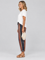 Paulina cotton linen trousers in navy stripe, side view
