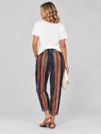 Paulina cotton linen trousers in navy stripe, back view