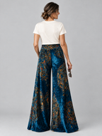 Lucy boho wide leg pants in midnight sapphire, back view