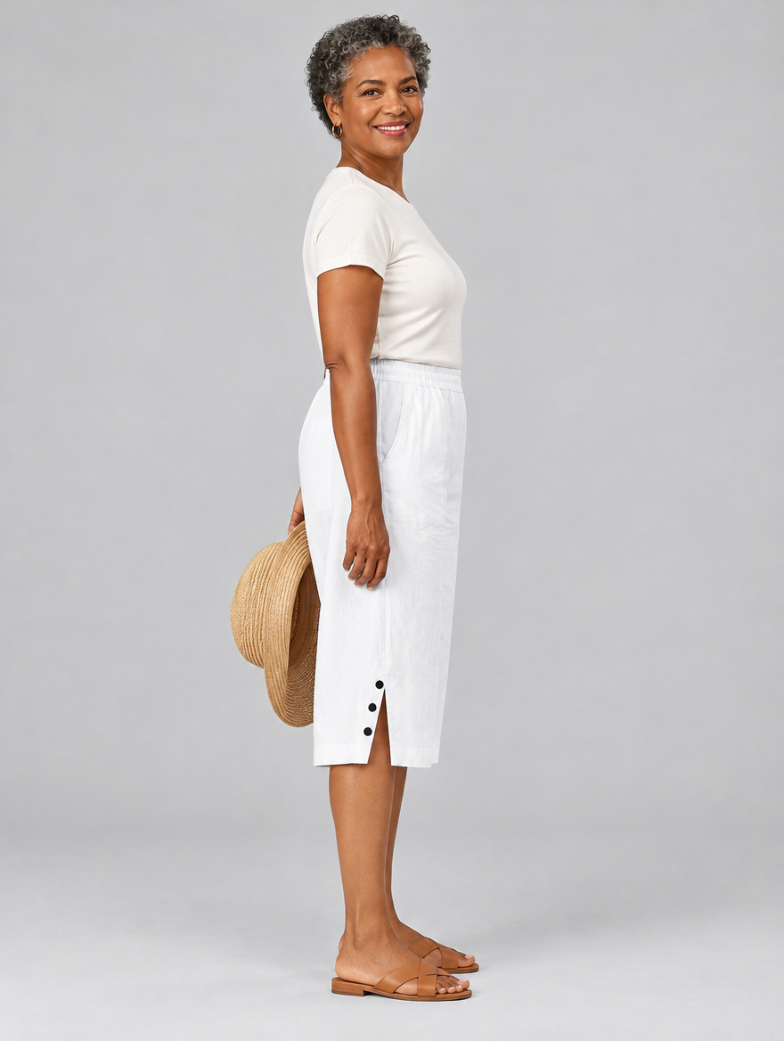 Laurel comfort shorts in white, side view