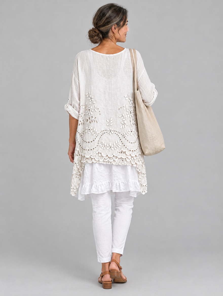 Evelyn blouse in beige, back view
