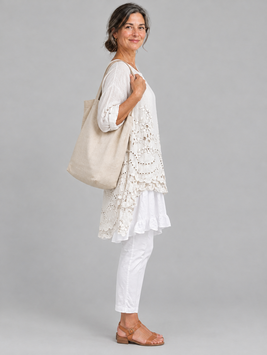 Evelyn blouse in beige, side view