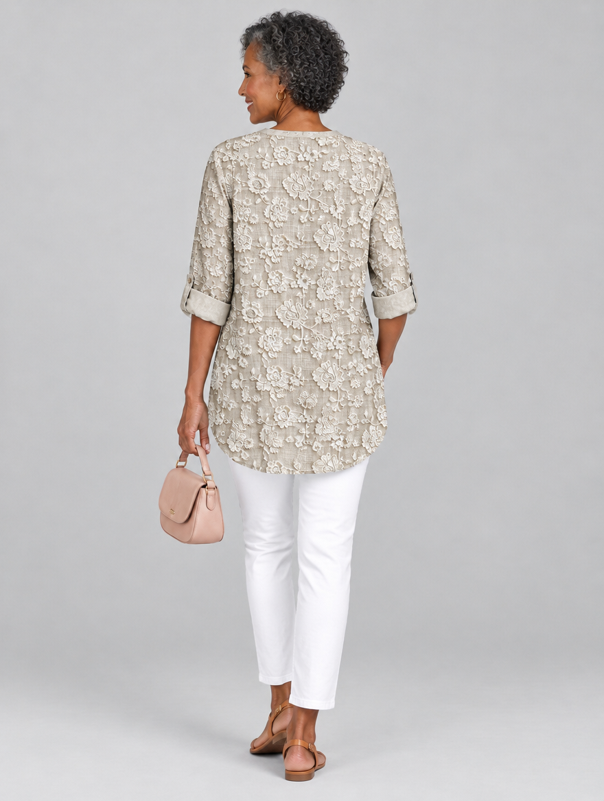 Isabella blouse in khaki, back view