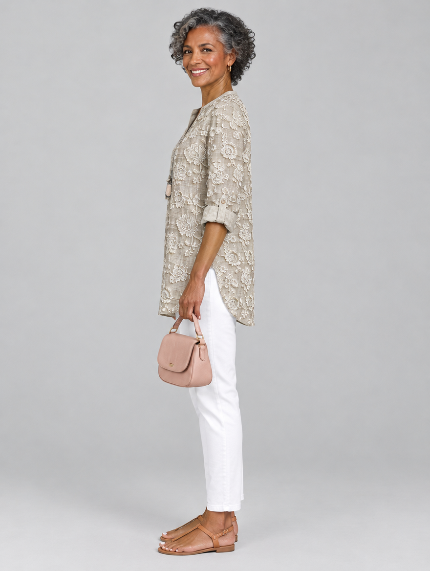 Isabella blouse in khaki, side view
