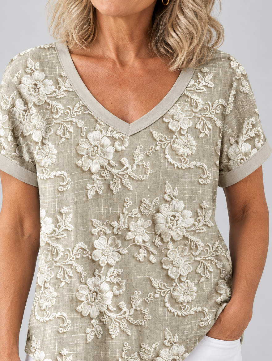 Mia top, close up of print and neckline