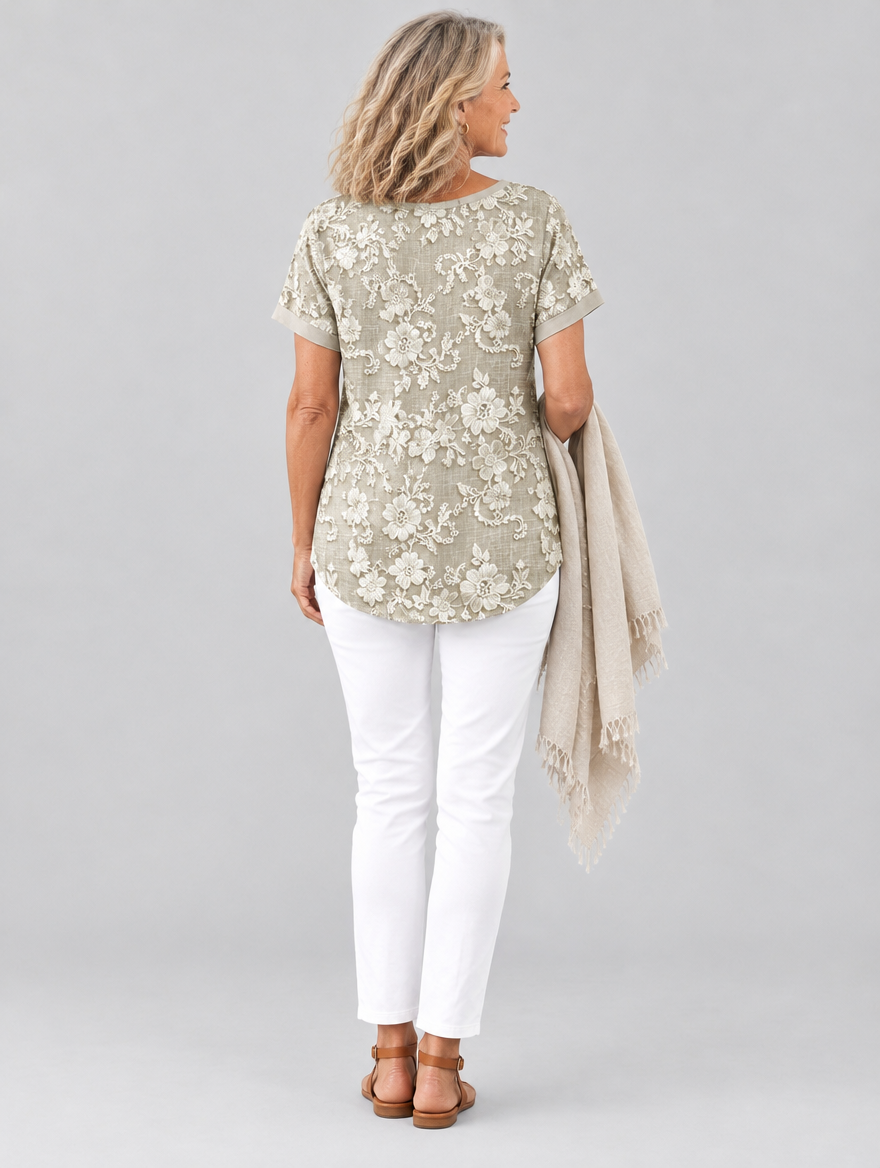 Mia top in khaki, back view