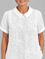 Amelia shirt, close up of embroidery and neckline