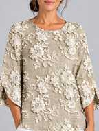 Abigail top, close up of print and neckline