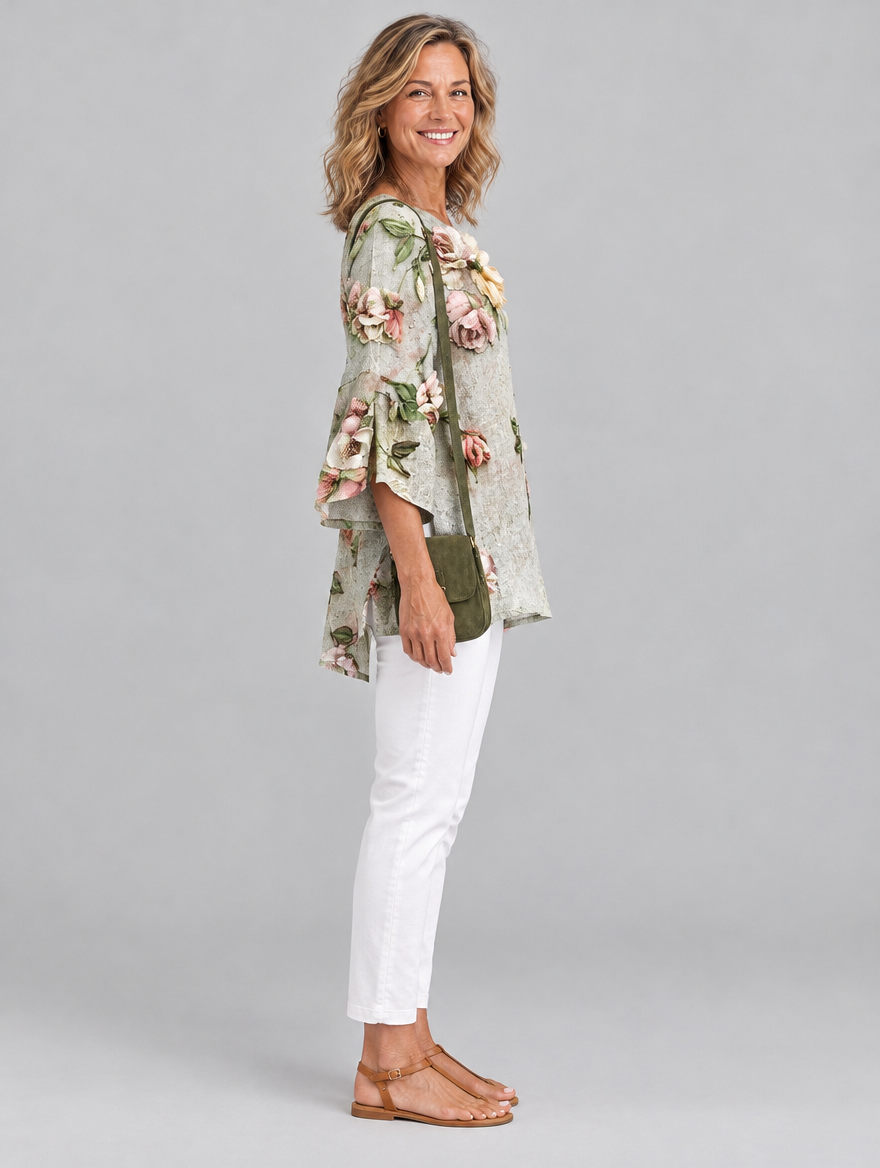 Charlotte top in light grey, side view