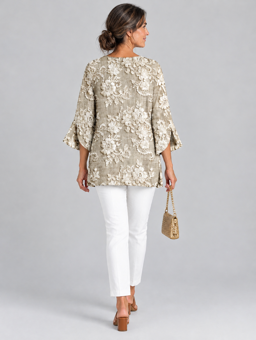 Abigail top in khaki, back view