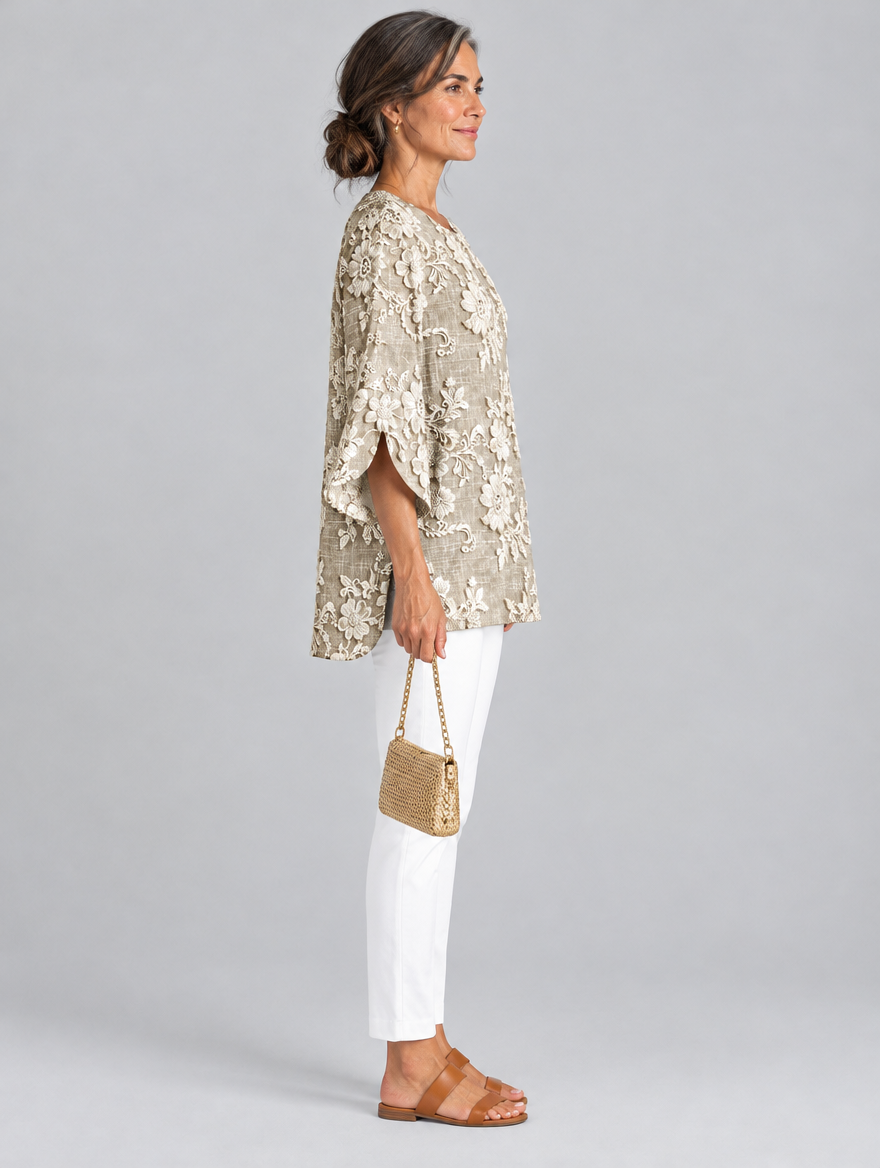 Abigail top in khaki, side view
