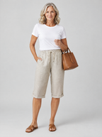 Bali linen shorts in beige, front view