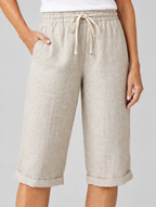 Bali linen shorts in beige, close up of waistband and fabric