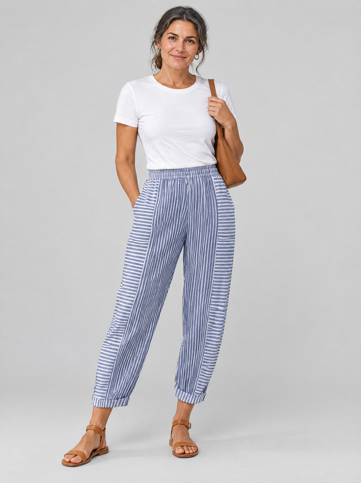 Rylie striped trousers in blue, front view