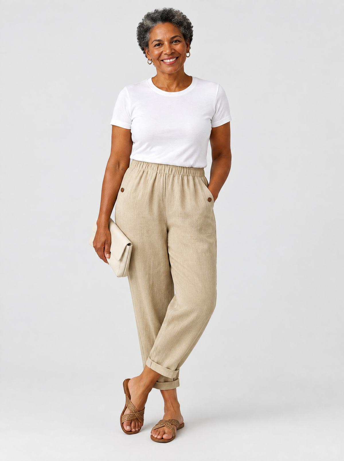 Romina breathable trousers in beige, front view