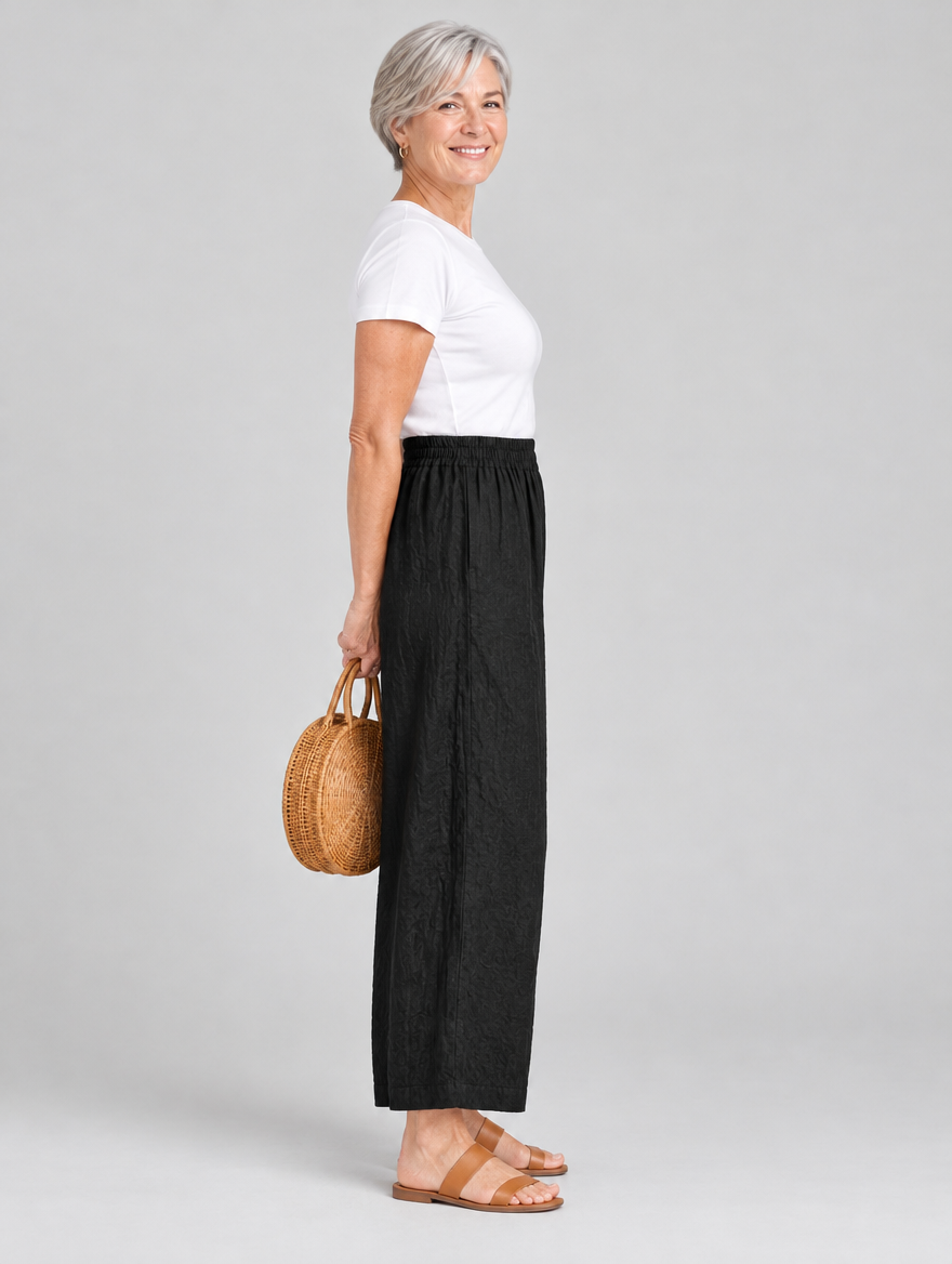 Karina linen pants, black pair from the pack of 5, side view
