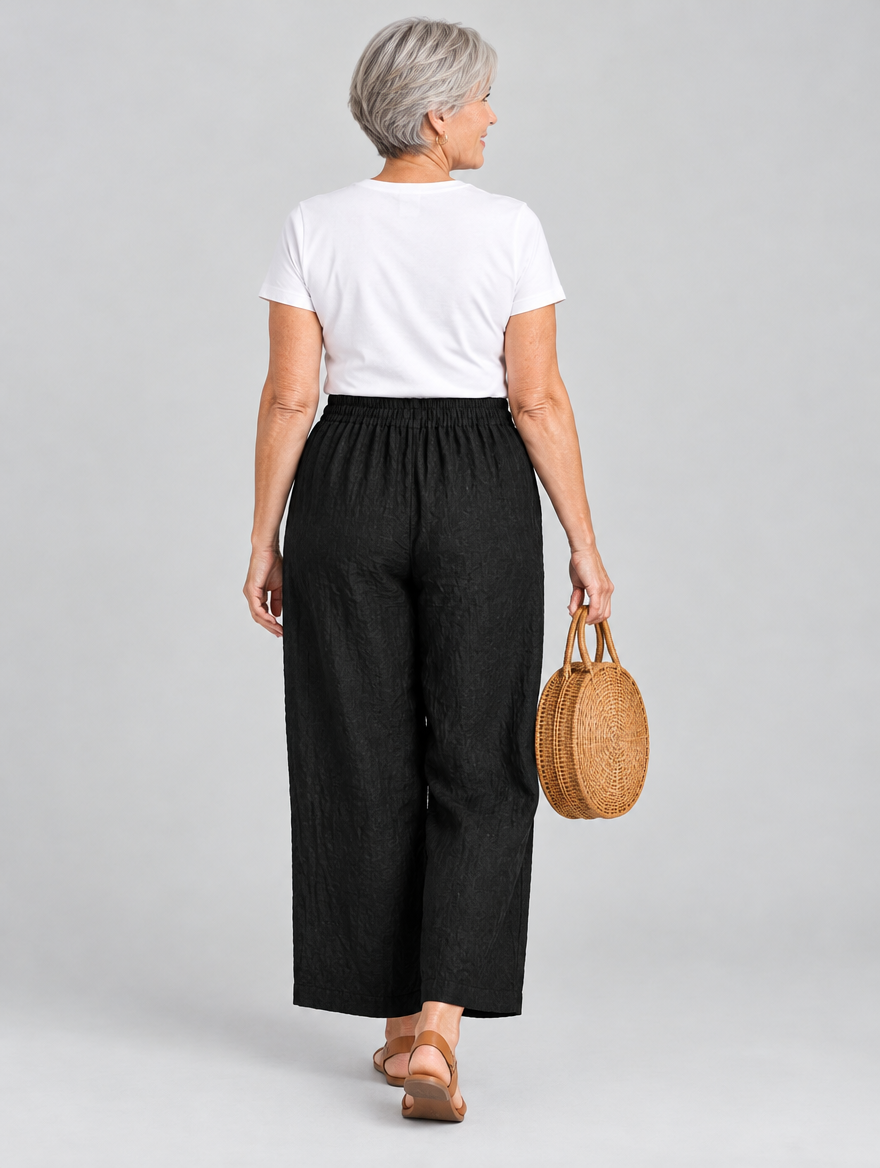 Karina linen pants, black pair from the pack of 5, back view