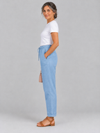 Adrianna linen trousers in light blue, side view