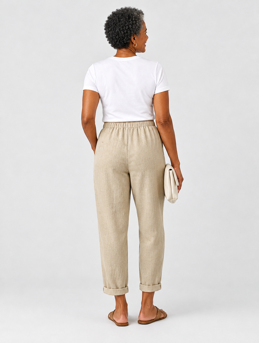 Romina breathable trousers in beige, back view