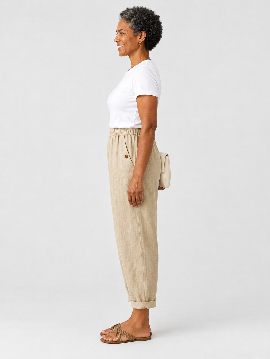Romina breathable trousers in beige, side view