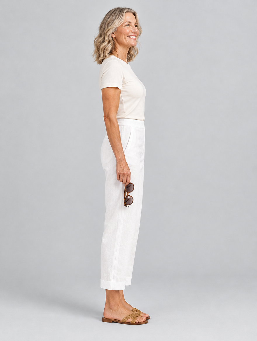 Clementine lightweight trousers in white, side view