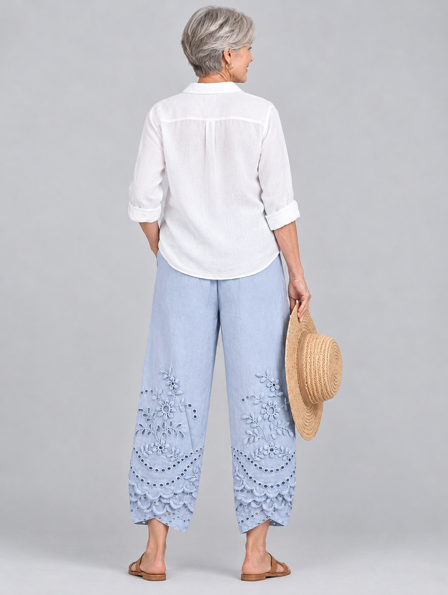 Gianna lace pants in blue, back view