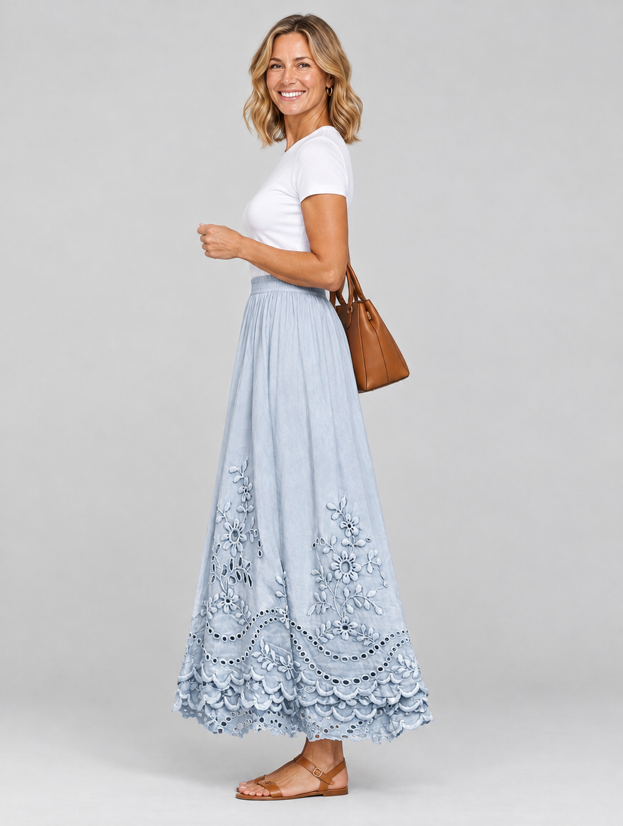 Ellie boho skirt in blue, side view