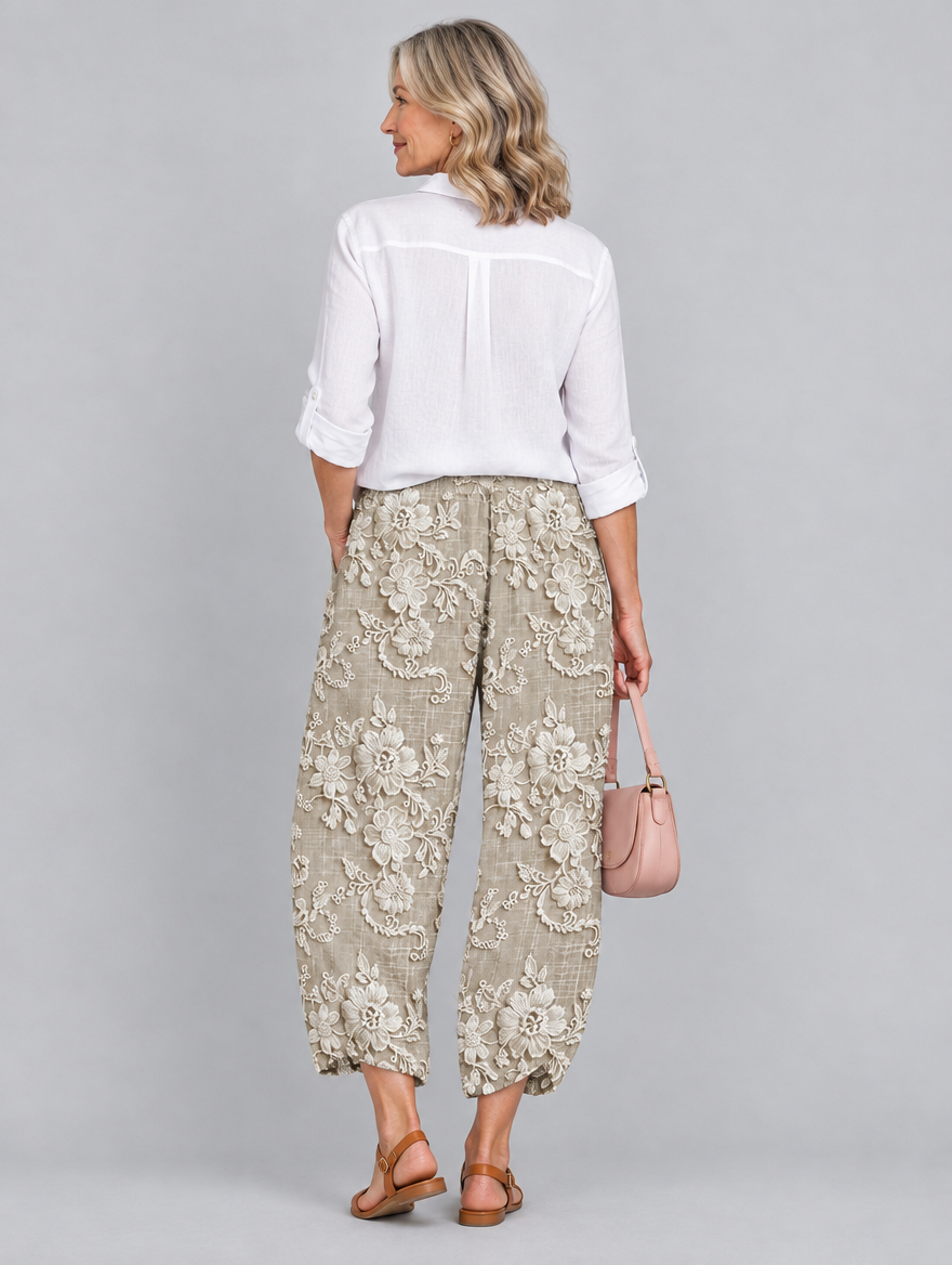 Hazel printed pants in khaki, back view