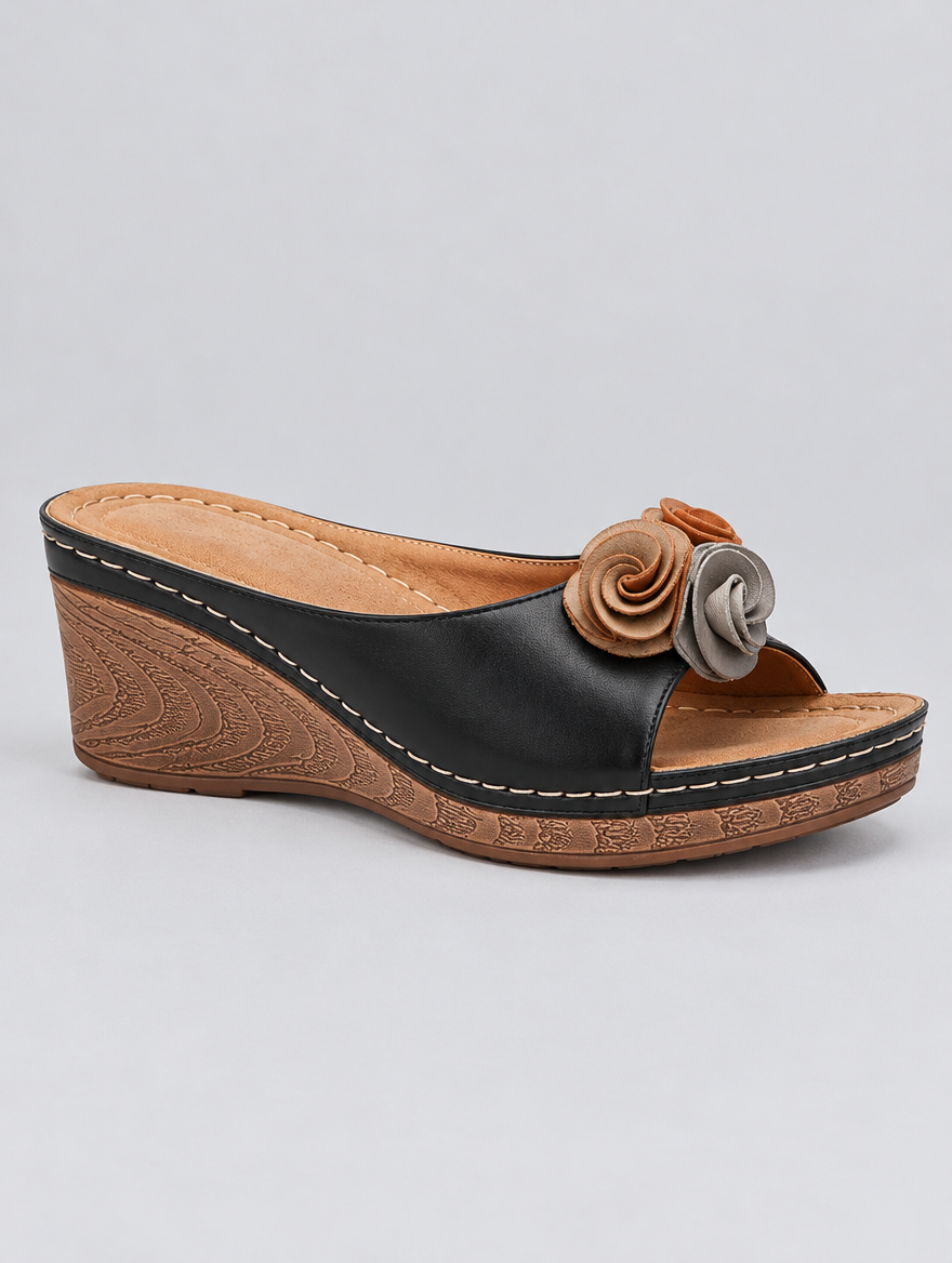 Frona sandals in black, side view