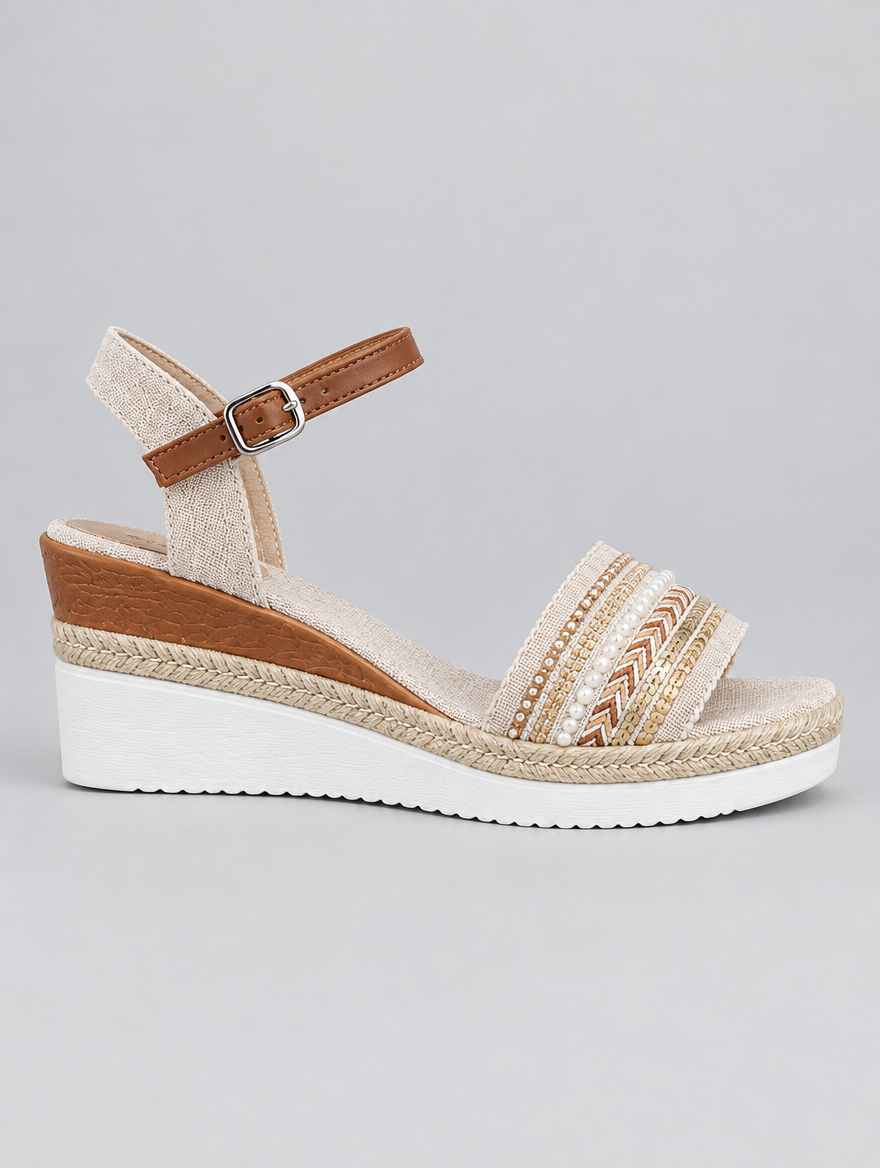 Dacie sandals in natural beige, side view