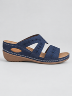 Sandy's sandals in blue, side view