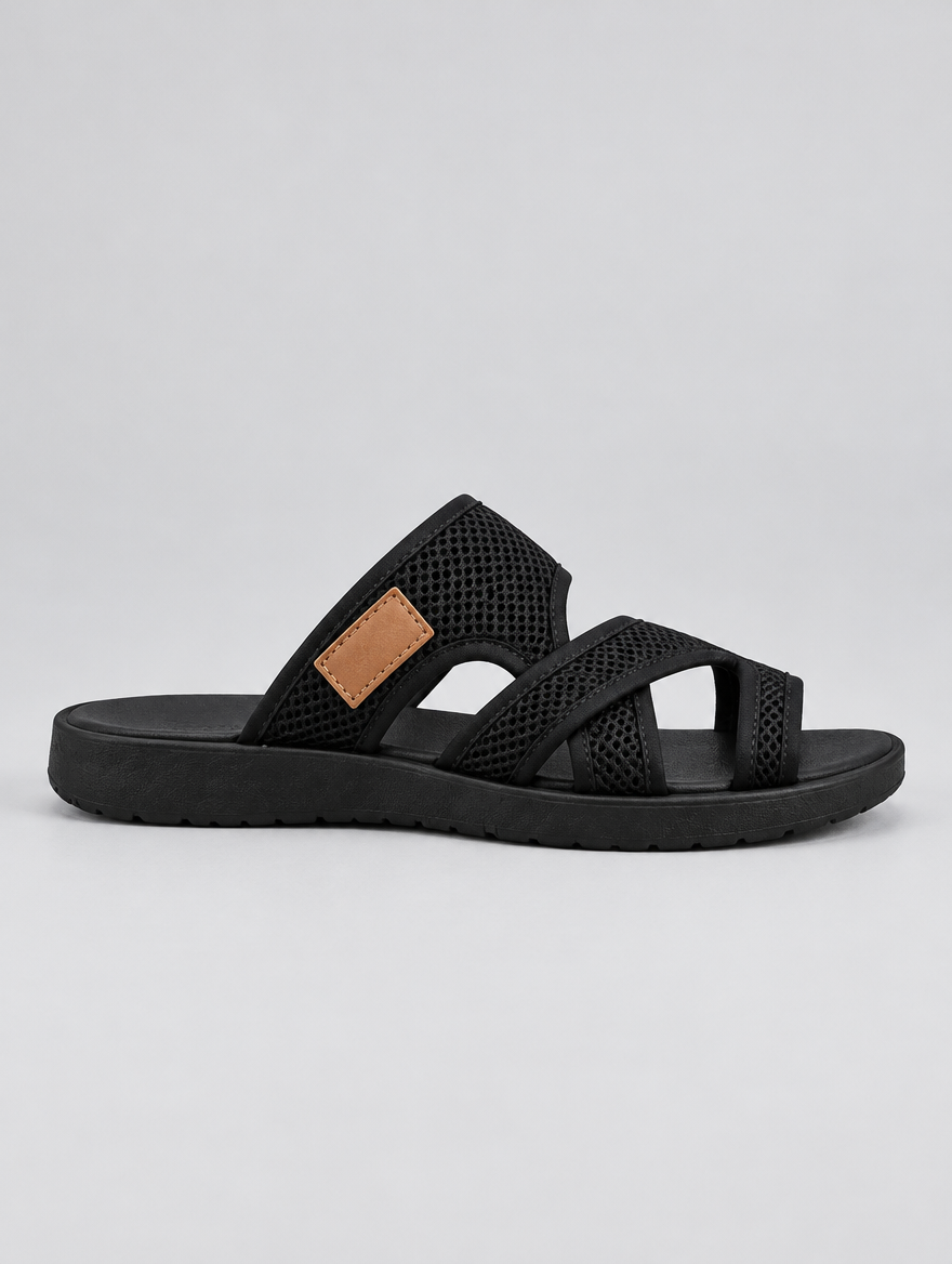 Cally sandals in black, side view
