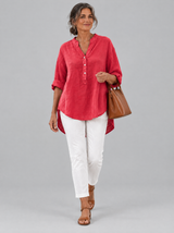 Veronique™ Elegant Cotton-Linen V-Neck Blouse