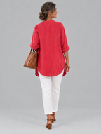 Veronique cotton linen blouse in watermelon pink, back view