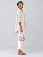Luisa ruffled linen blouse in beige, side view
